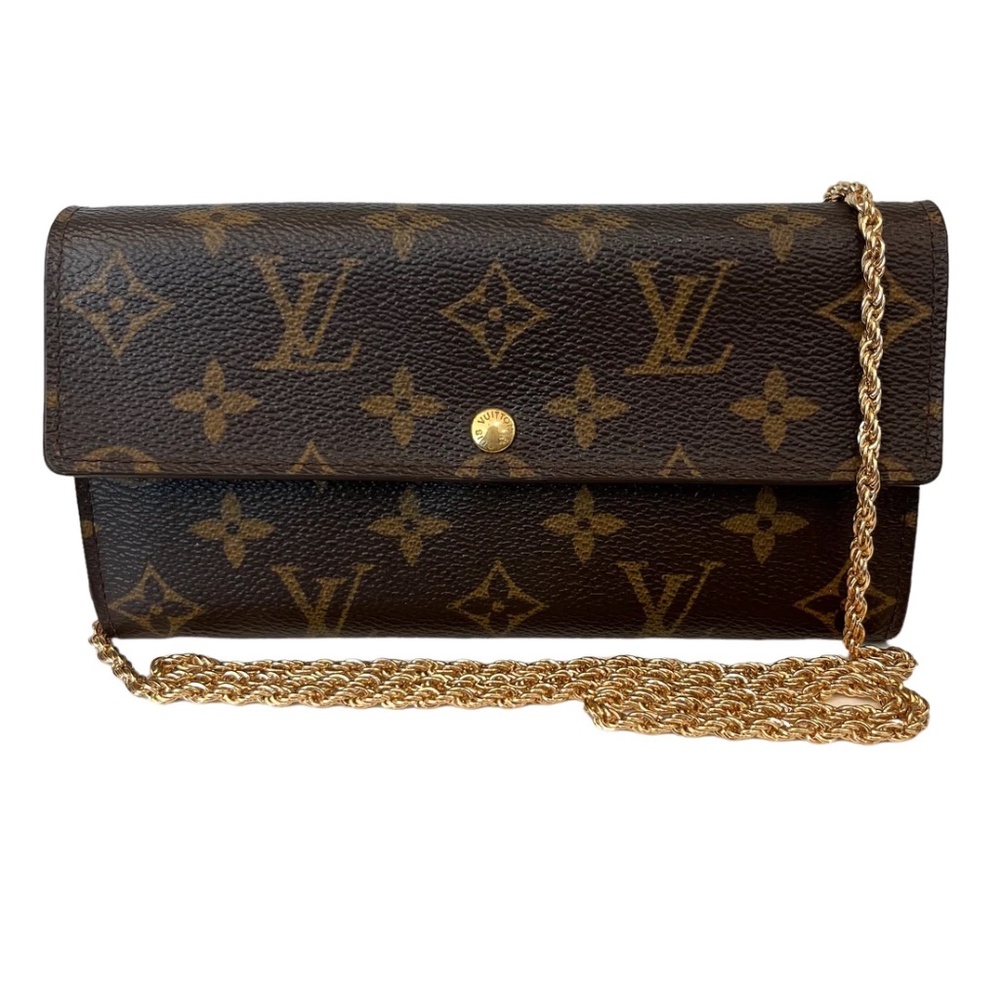 Louis Vuitton Brown Monogram Wallet with Gold Chain